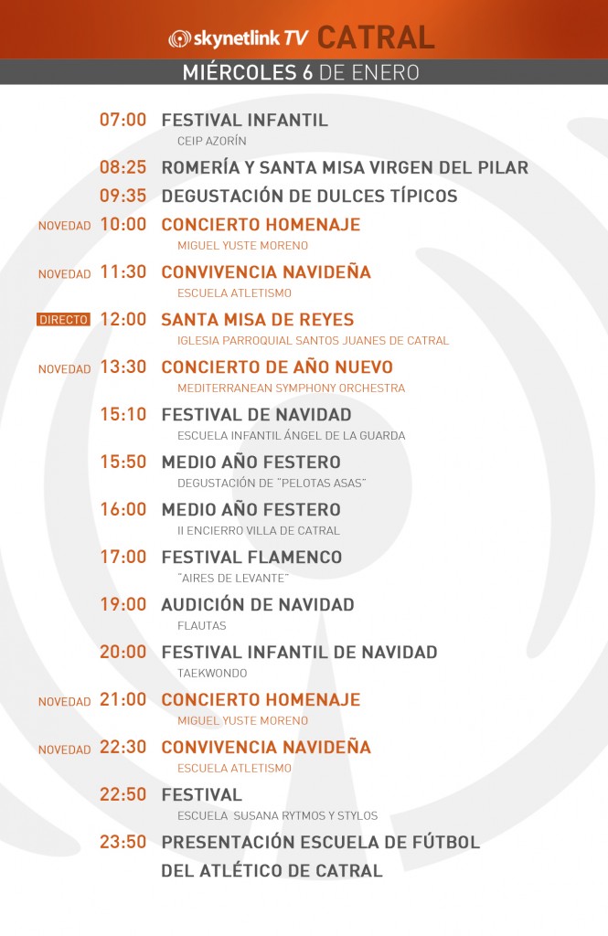 06-01-2016 Programación Catral miércoles