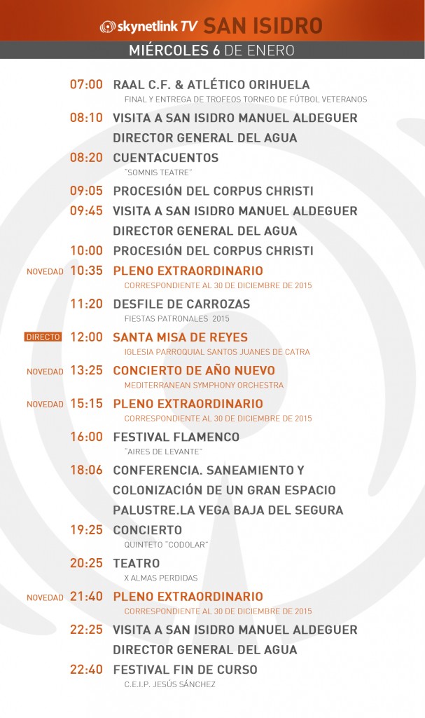 06-01-2016 Programación San Isidro miércoles