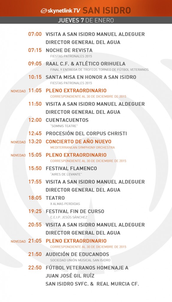 07-01-2016 Programación San Isidro jueves