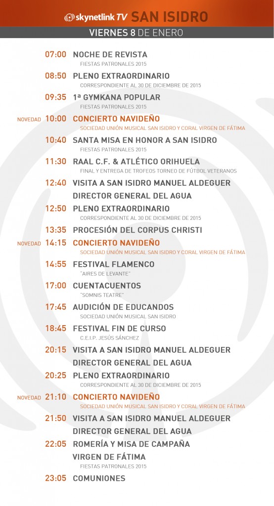 08-01-2016 Programación San Isidro viernes