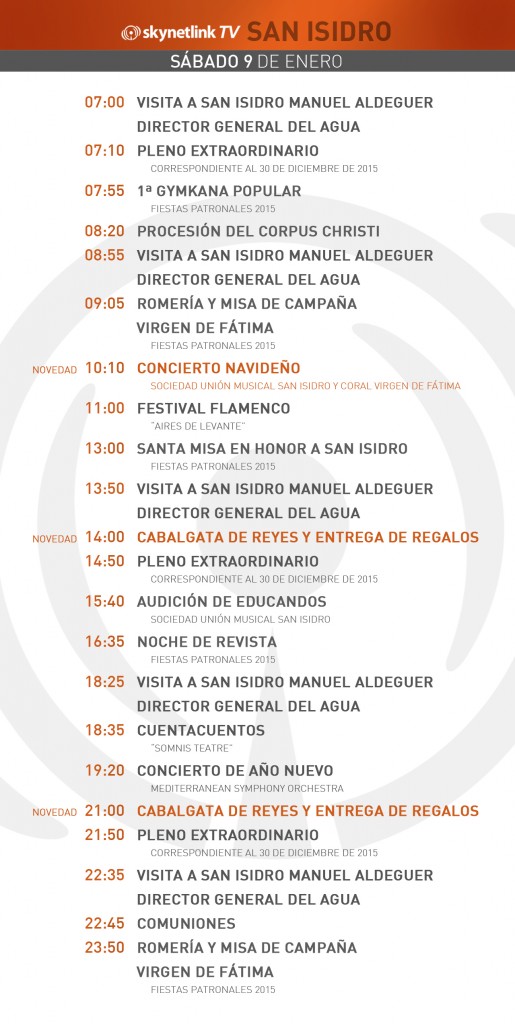 09-01-2016 Programación San Isidro sábado