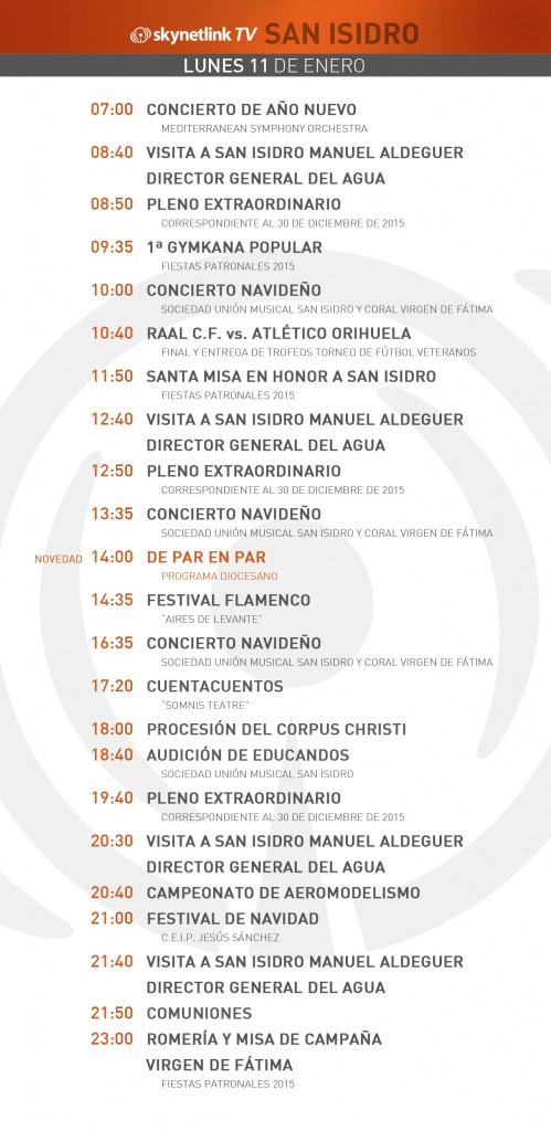 11-01-2016 Programación San Isidro lunes