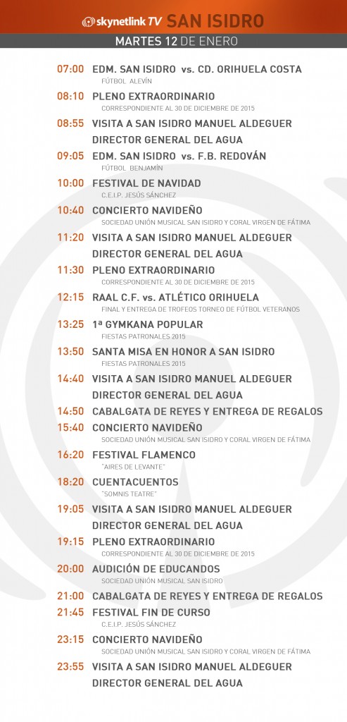 12-01-2016 Programación San Isidro martes