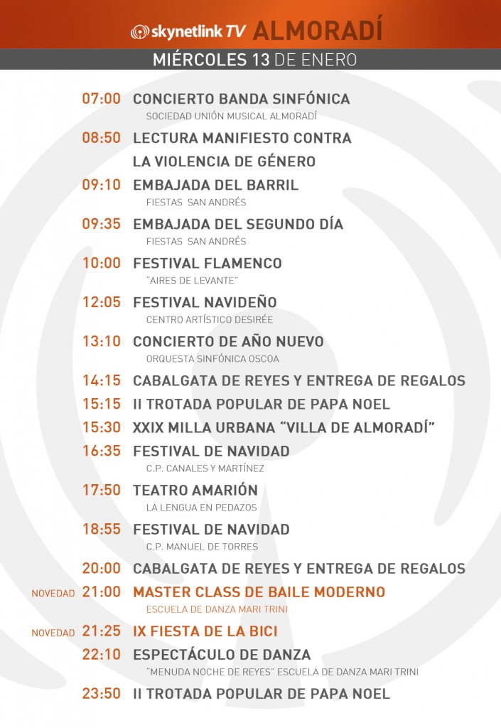 13-01-2015 Programación Almoradí miércoles