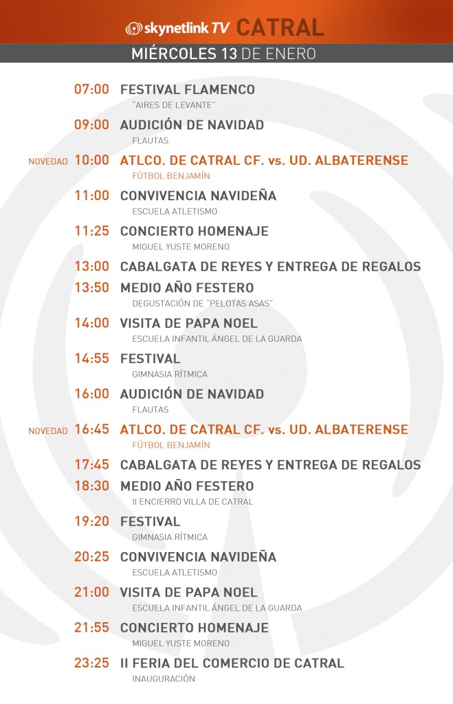 13-01-2016 Programación Catral miércoles