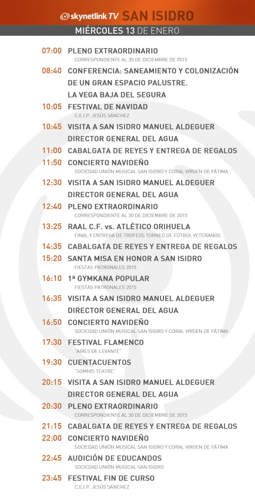 13-01-2016 Programación San Isidro miércoles