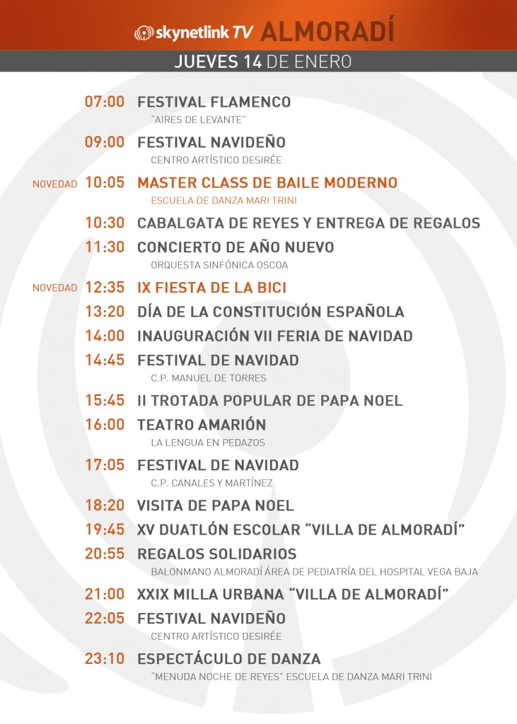 14-01-2015 Programación Almoradí jueves