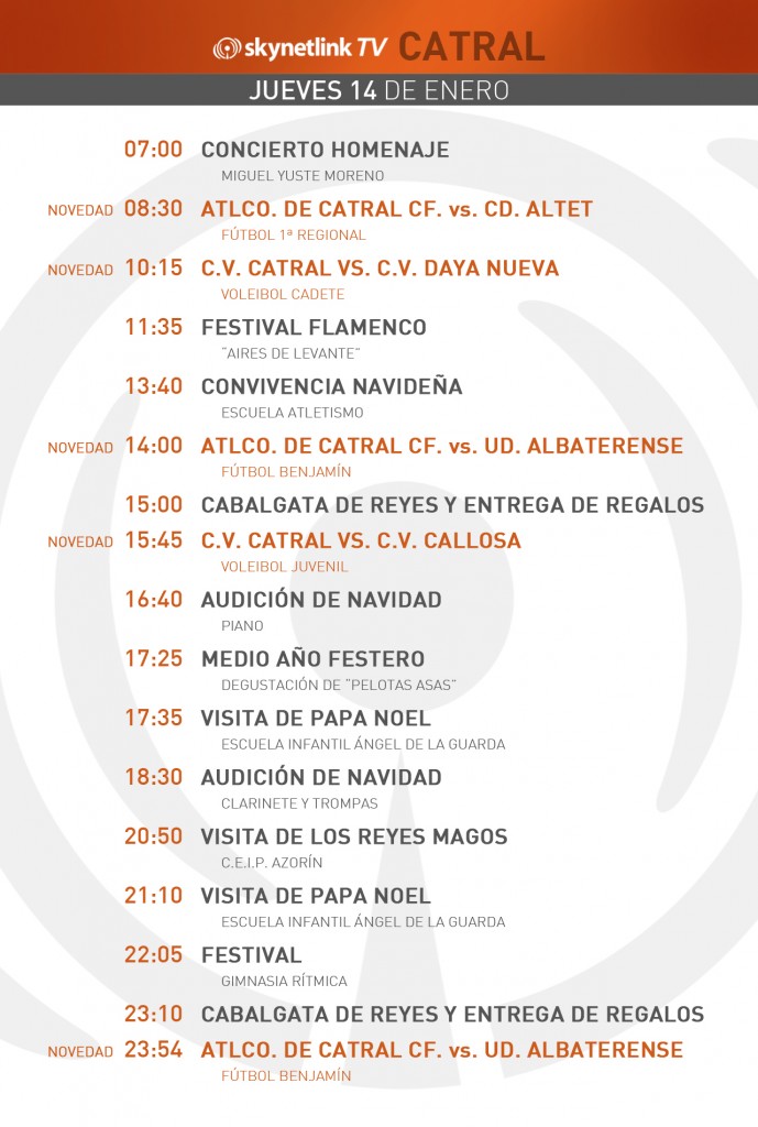 14-01-2016 Programación Catral jueves