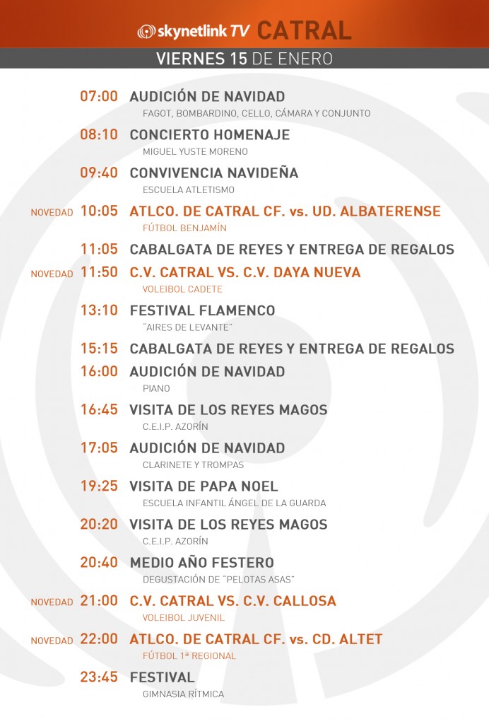 15-01-2016 Programación Catral viernes