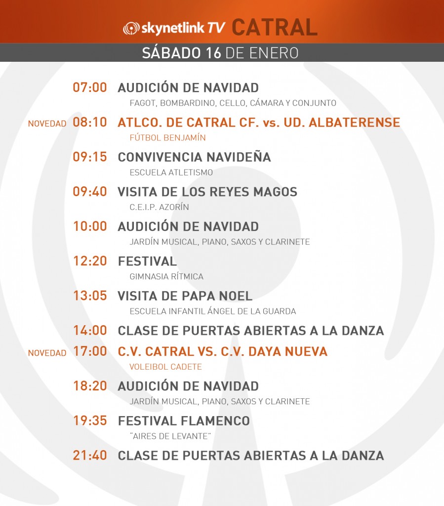 16-01-2016 Programación Catral sábado