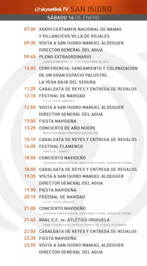 16-01-2016 Programación San Isidro sábado