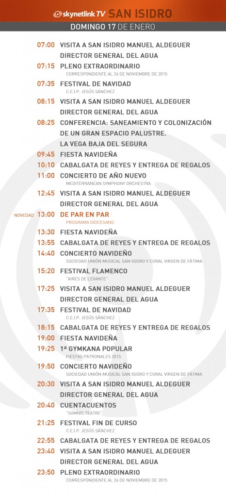 17-01-2016 Programación San Isidro domingo