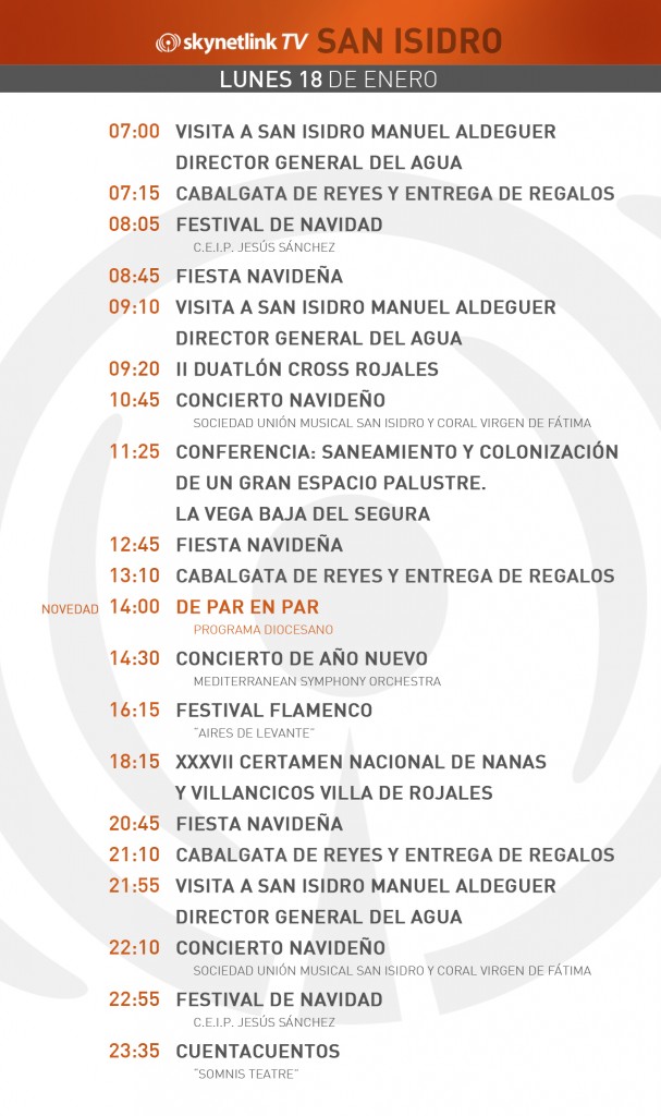 18-01-2016 Programación San Isidro lunes