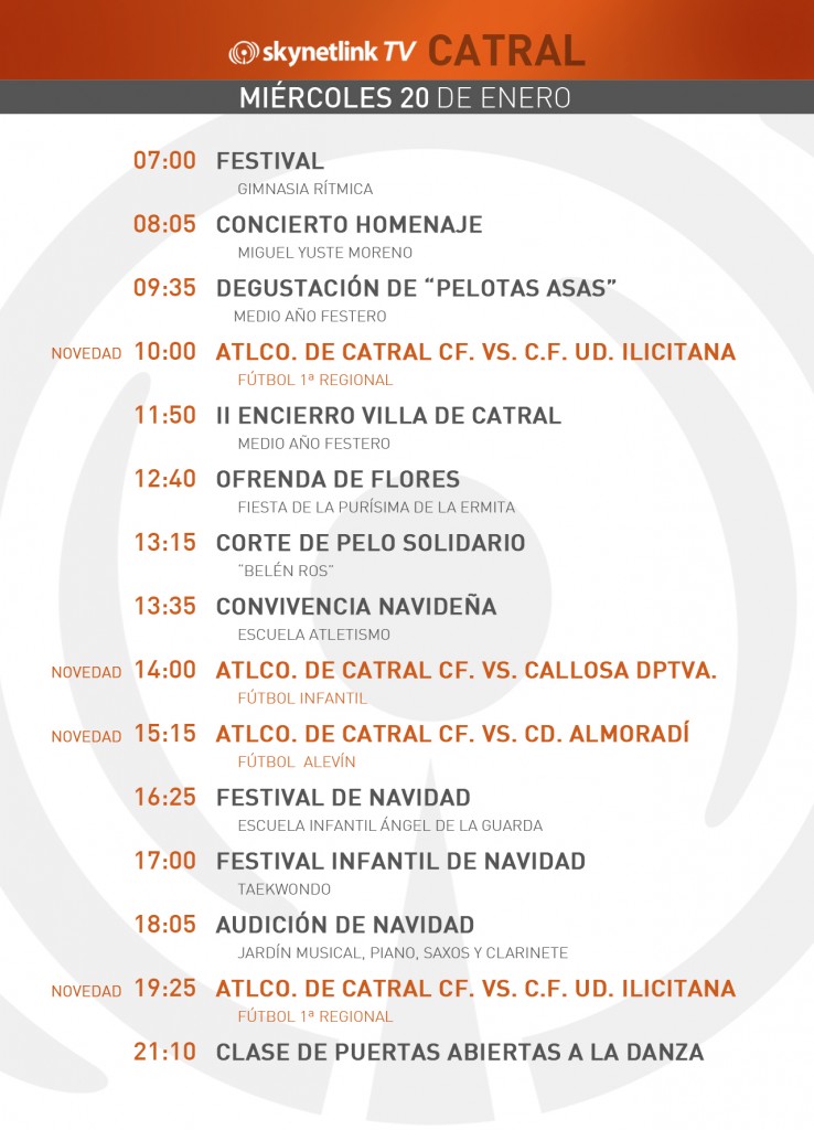 20-01-2016 Programación Catral miércoles