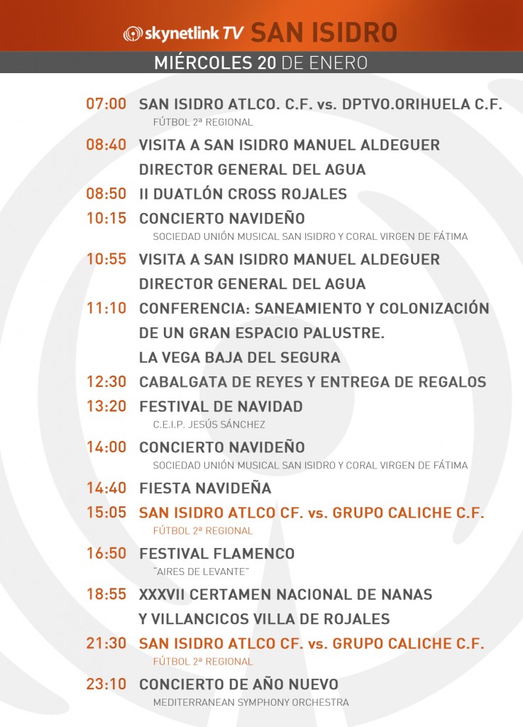 20-01-2016 Programación San Isidro miércoles