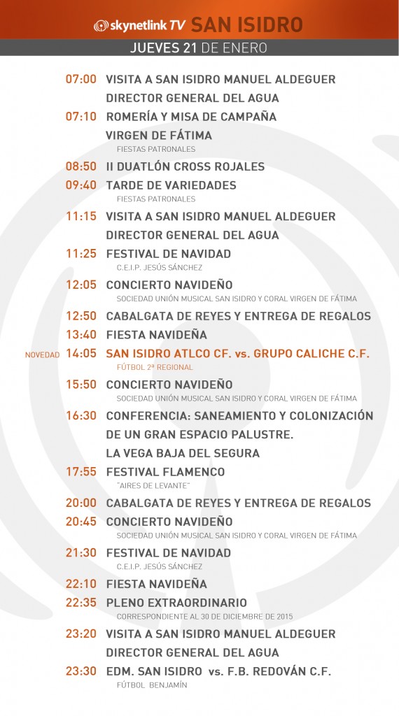 21-01-2016 Programación San Isidro jueves