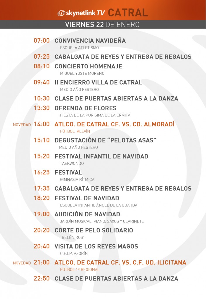 22-01-2016 Programación Catral viernes