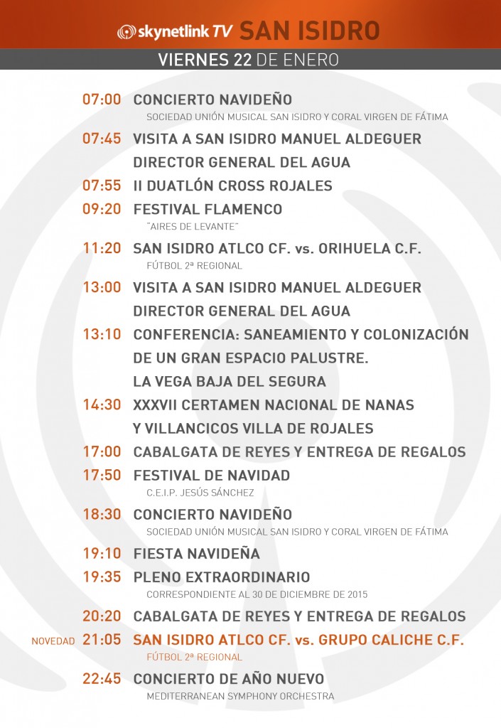 22-01-2016 Programación San Isidro viernes