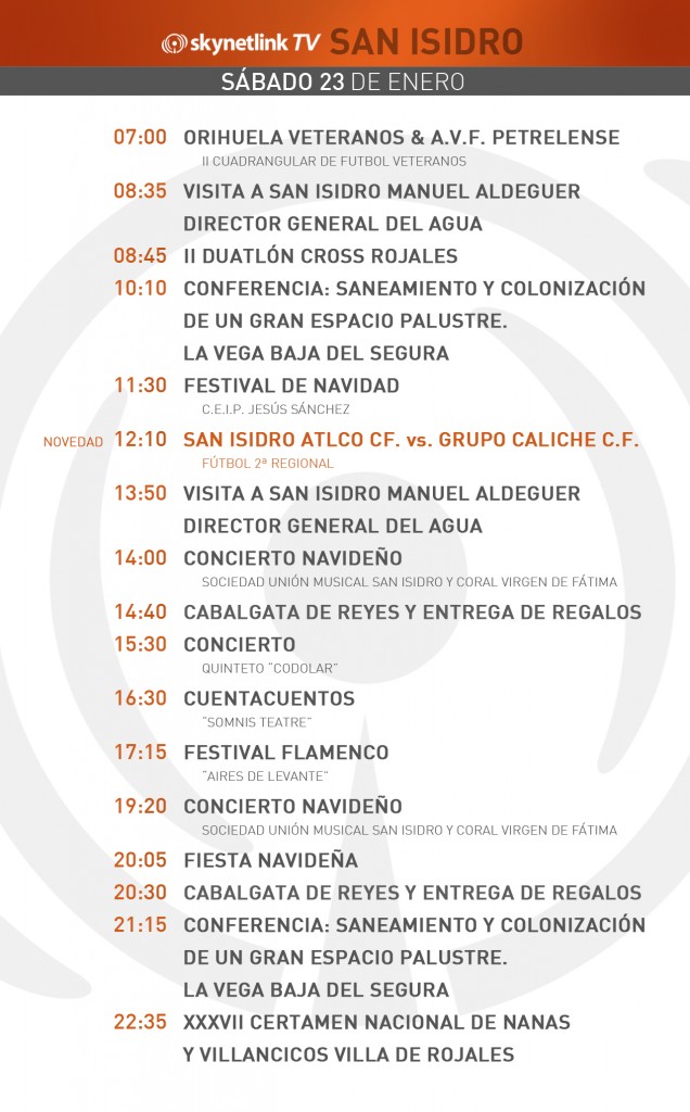 23-01-2016 Programación San Isidro sábado