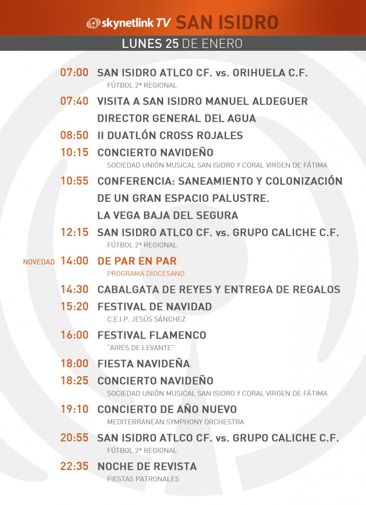 25-01-2016 Programación San Isidro lunes