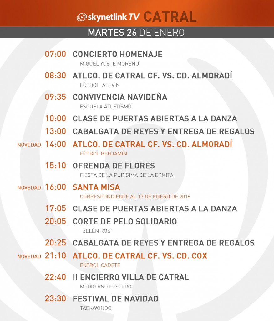 26-01-2016 Programación Catral martes