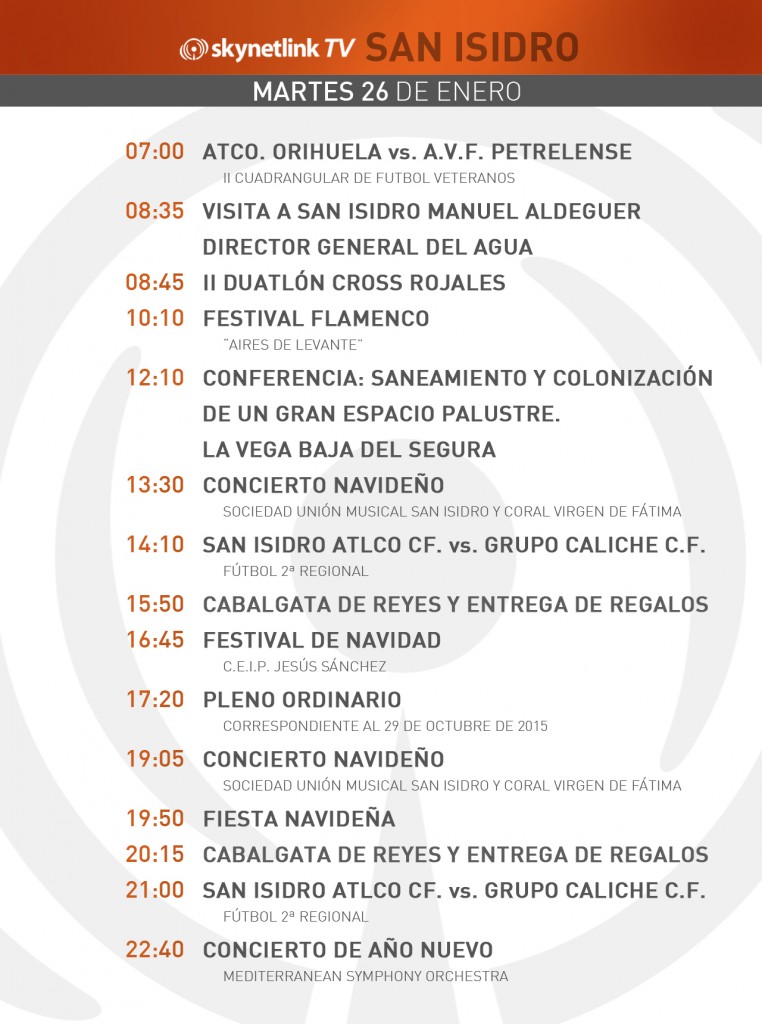 26-01-2016 Programación San Isidro martes