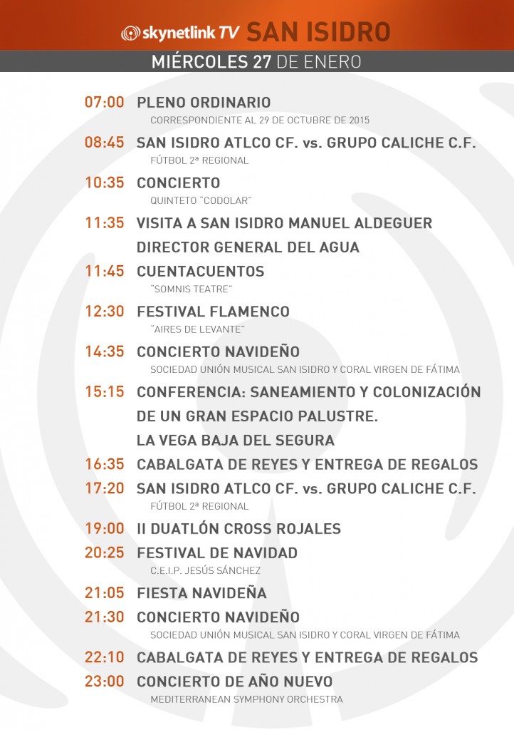 27-01-2016 Programación San Isidro miercoles