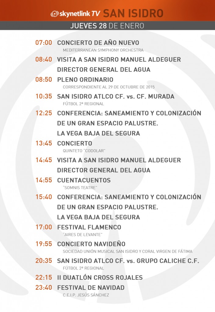 28-01-2016 Programación San Isidro jueves