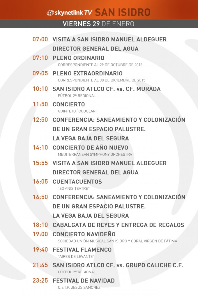 29-01-2016 Programación San Isidro viernes