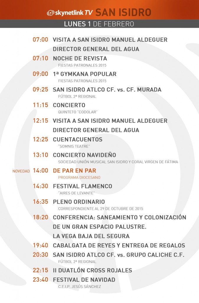 01-02-2016 Programación San Isidro lunes