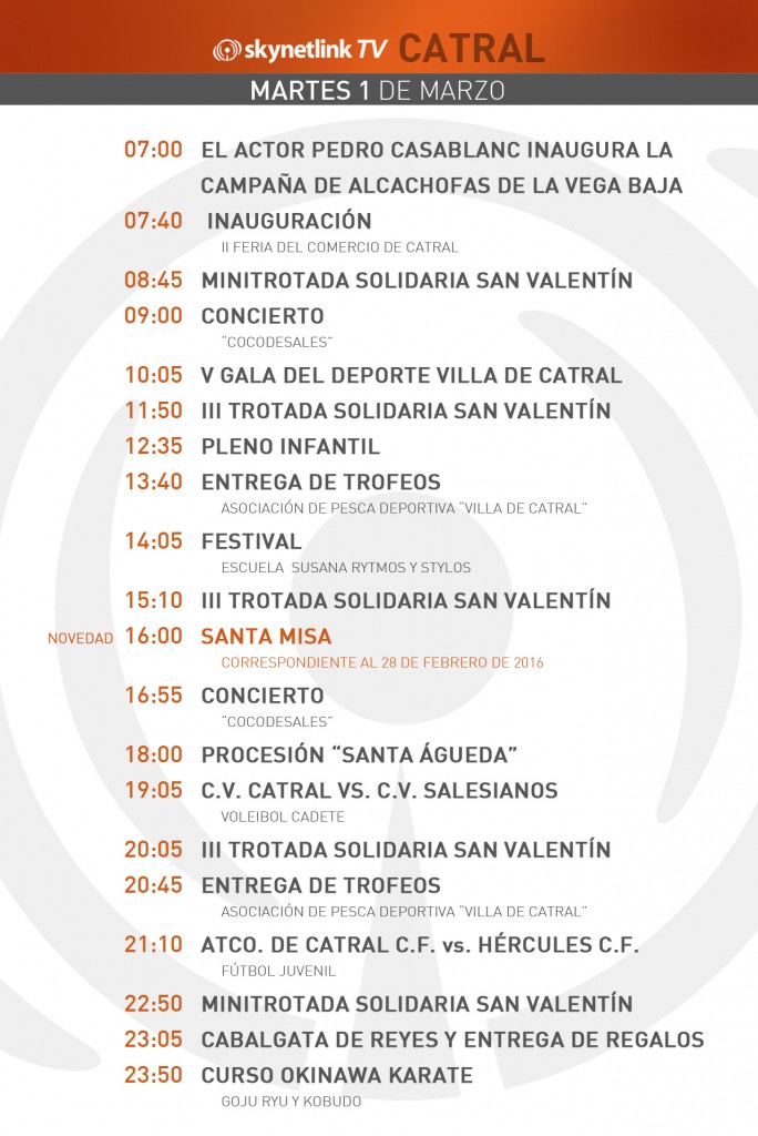 01-03-2016 Programación Catral martes