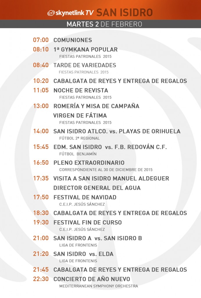 01-03-2016 Programación San Isidro martes