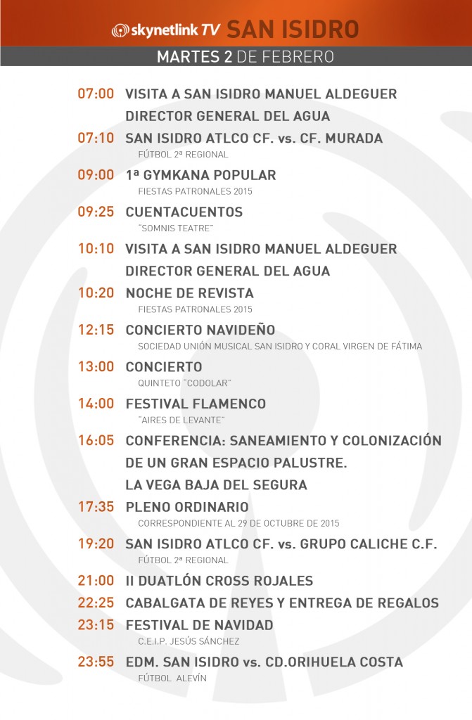 02-02-2016 Programación San Isidro martes