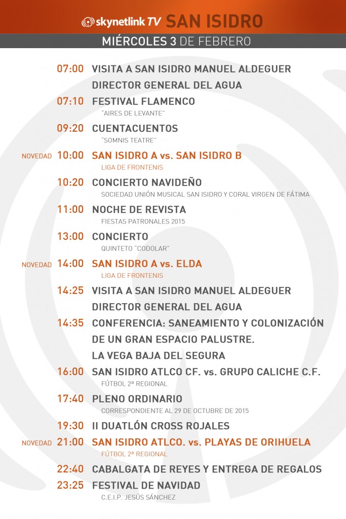 03-02-2016 Programación San Isidro miércoles