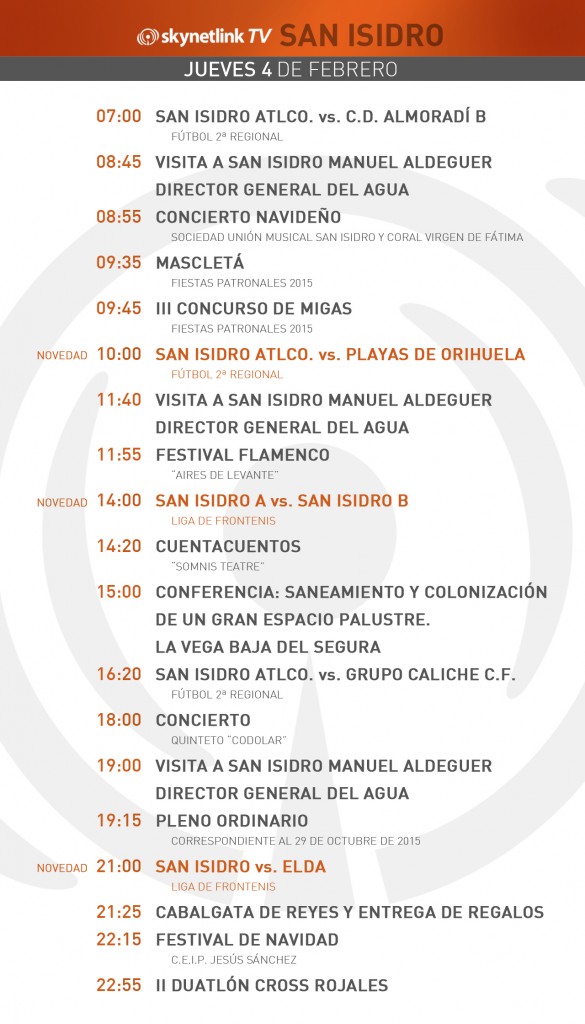 04-02-2016 Programación San Isidro jueves