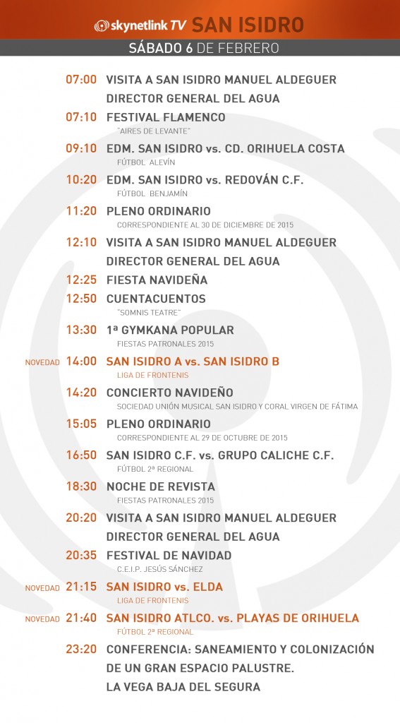 06-02-2016 Programación San Isidro sábado