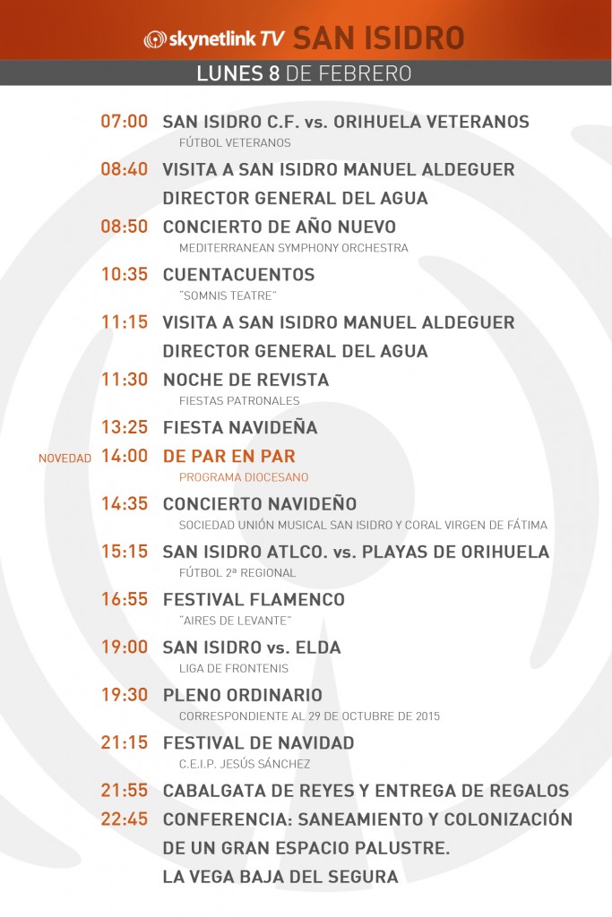 08-02-2016 Programación San Isidro lunes