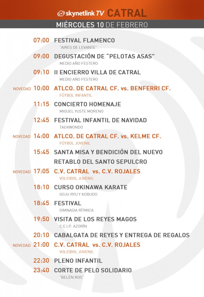 10-02-2016 Programación Catral miércoles