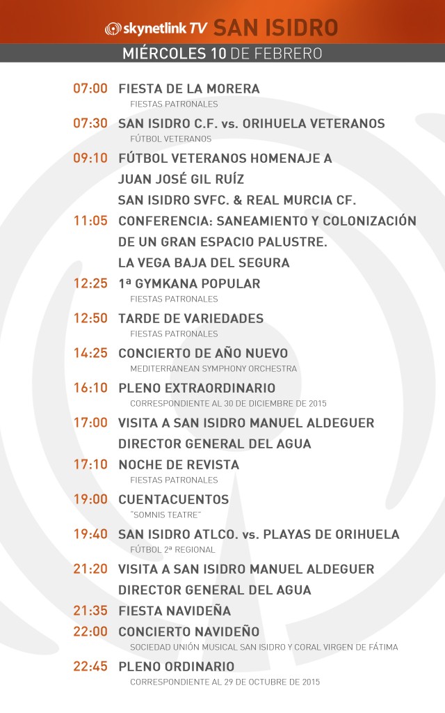 10-02-2016 Programación San Isidro miércoles