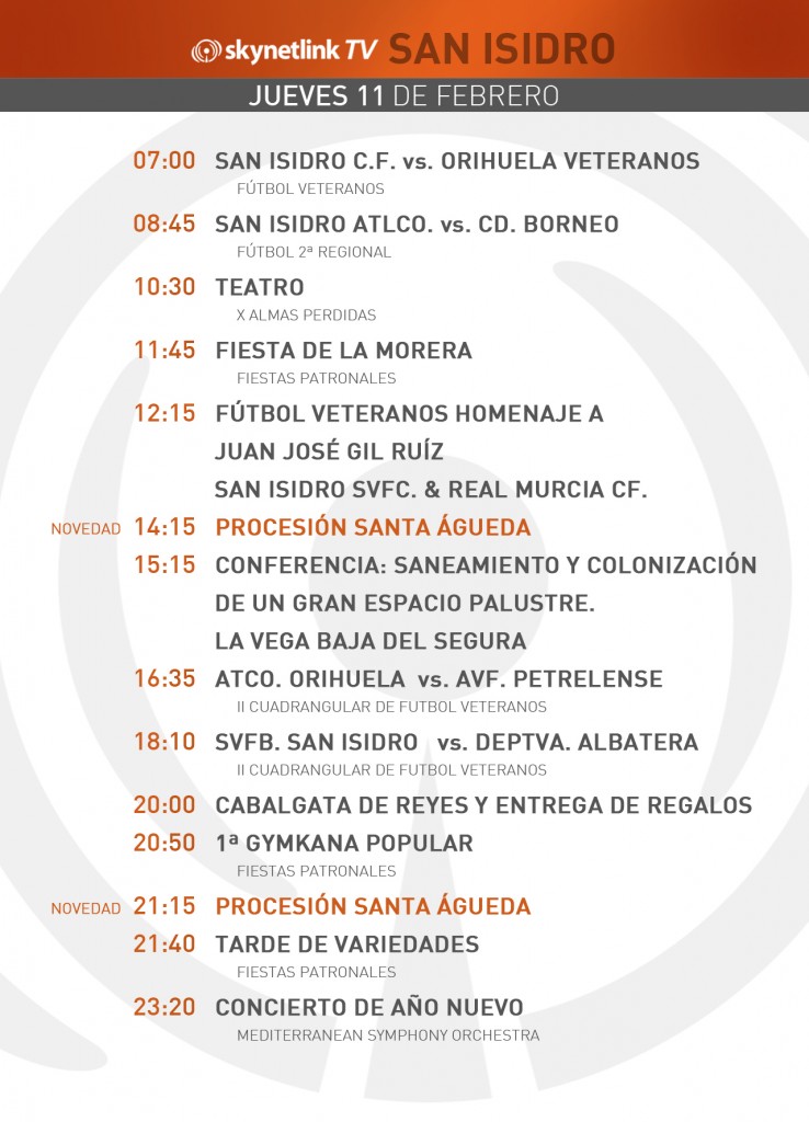 11-02-2016 Programación San Isidro jueves