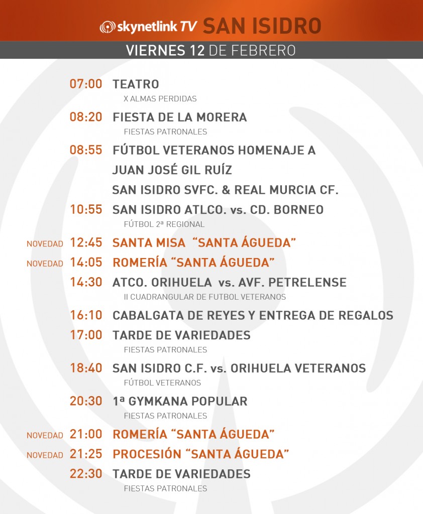 12-02-2016 Programación San Isidro viernes