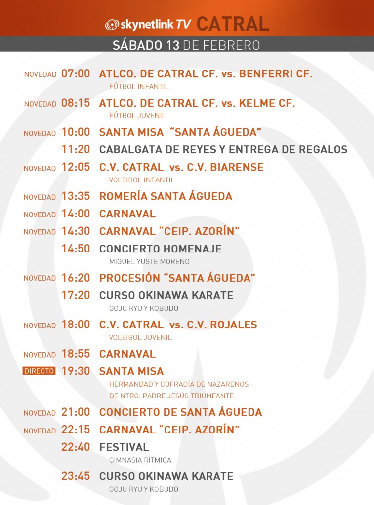 13-02-2016 Programación Catral sábado