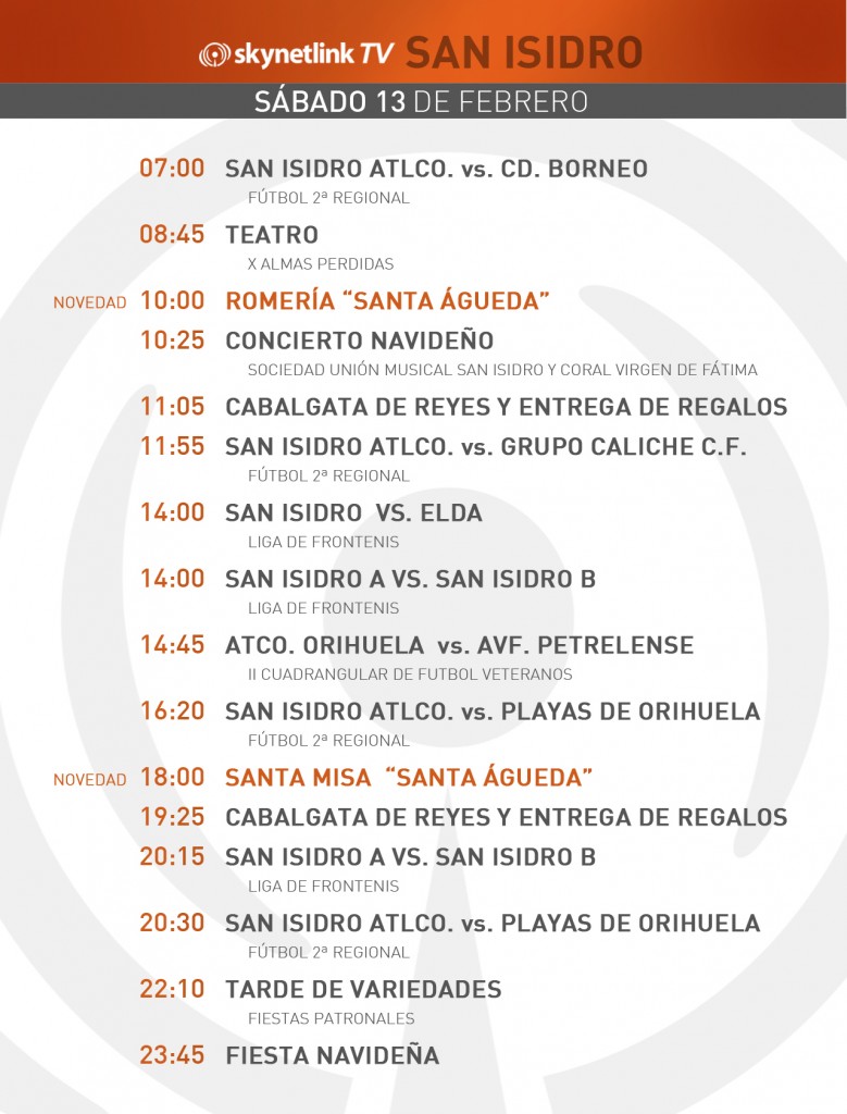 13-02-2016 Programación San Isidro sábado