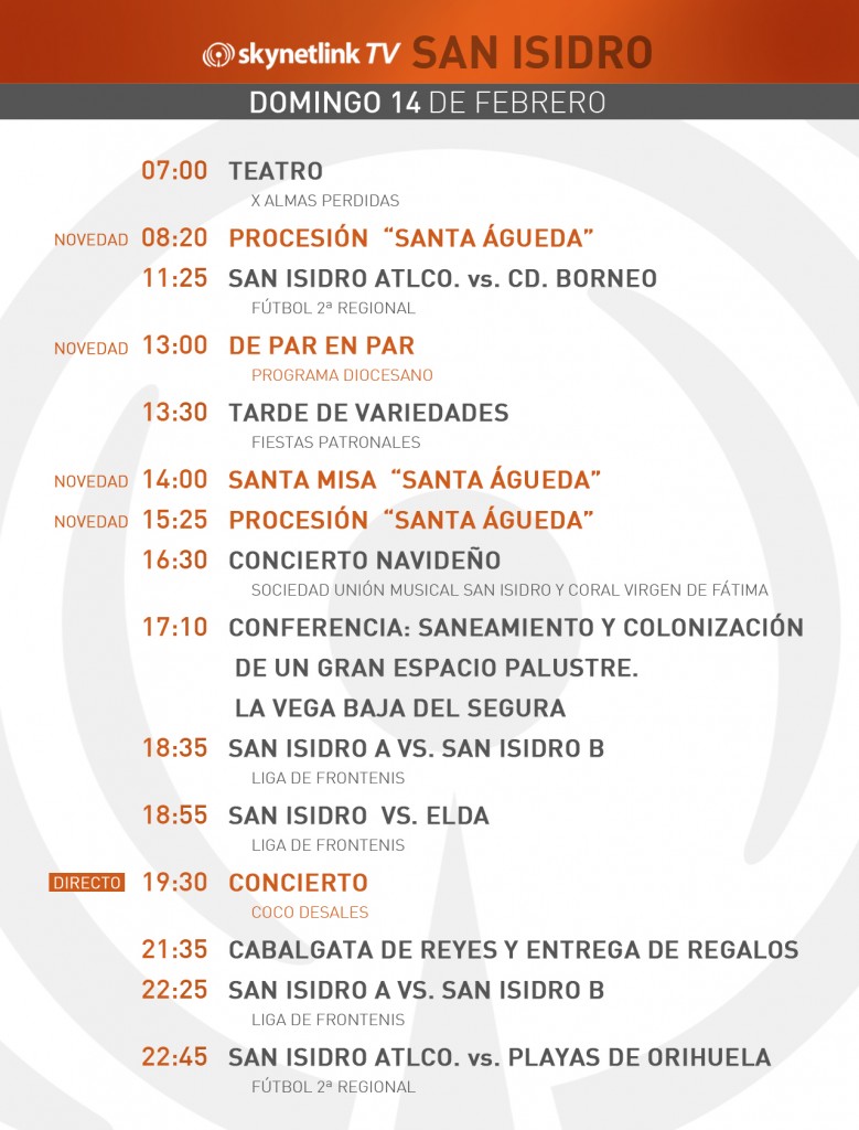 14-02-2016 Programación San Isidro domingo