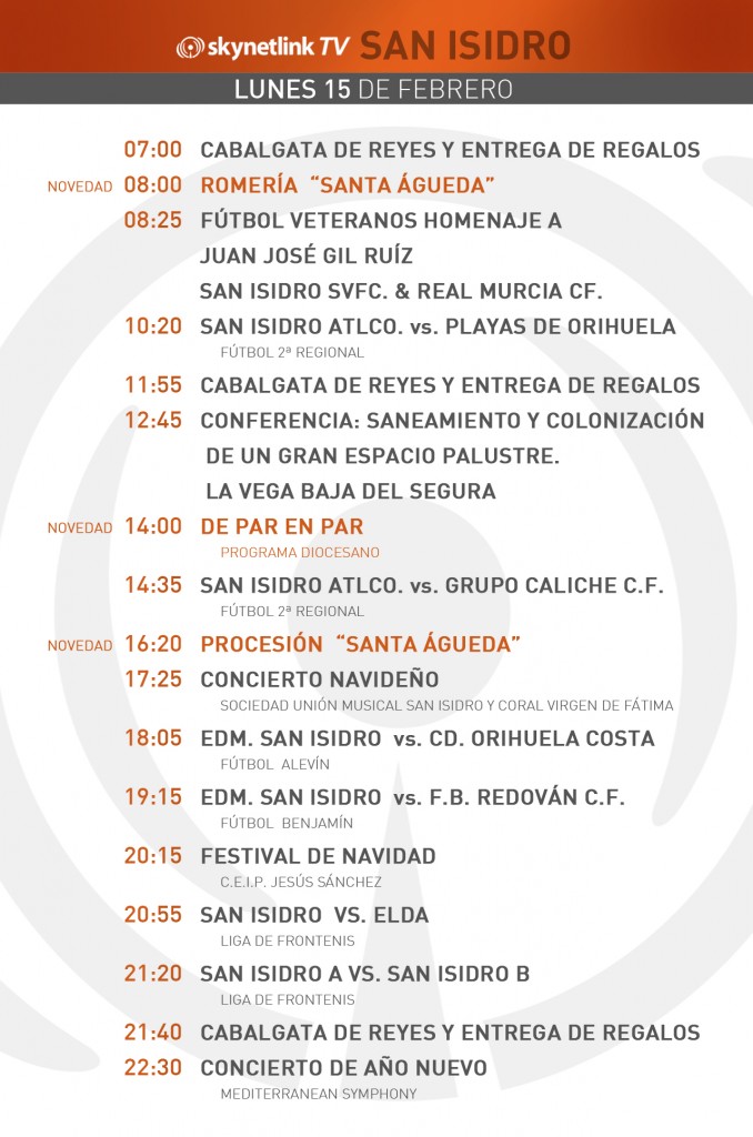 15-02-2016 Programación San Isidro lunes