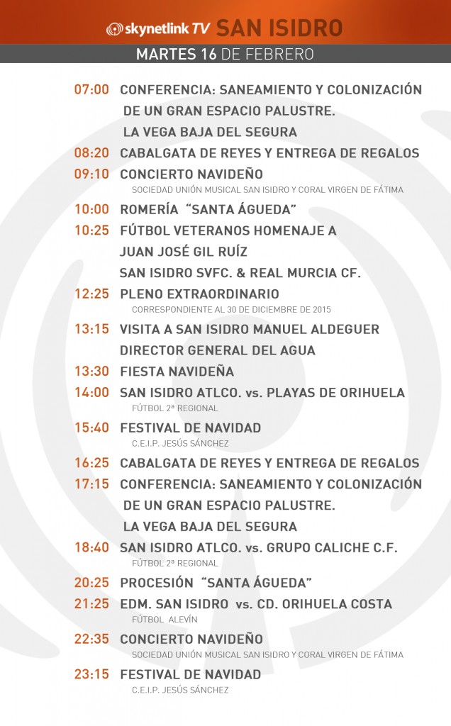 16-02-2016 Programación San Isidro martes