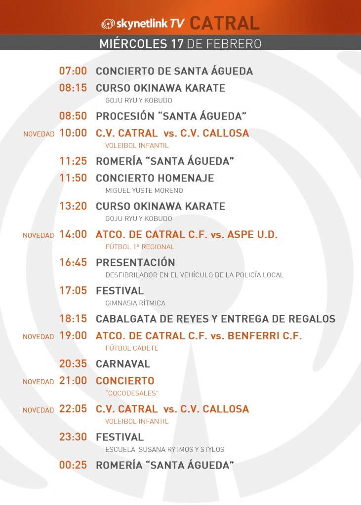 17-02-2016 Programación Catral miércoles