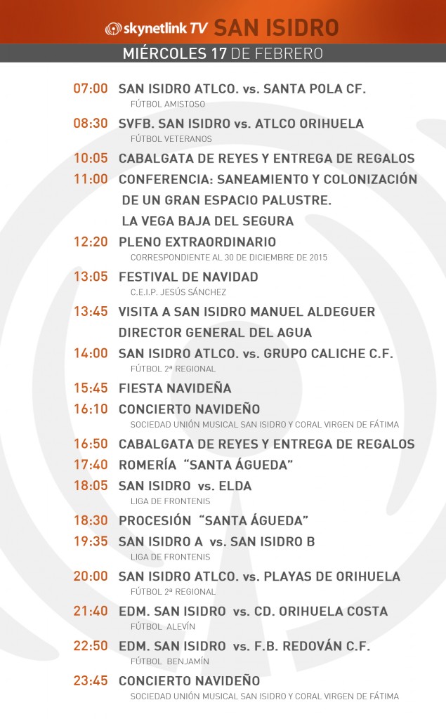 17-02-2016 Programación San Isidro miercoles