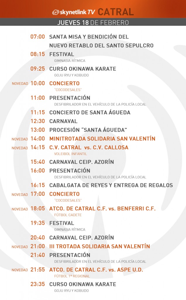 18-02-2016 Programación Catral jueves