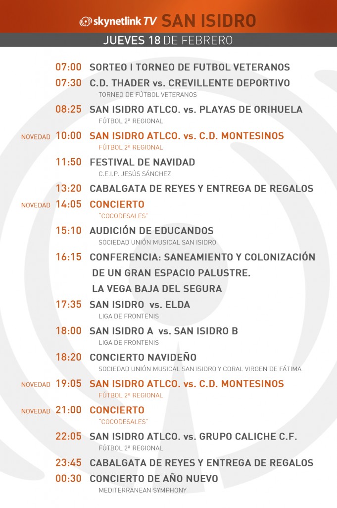 18-02-2016 Programación San Isidro jueves